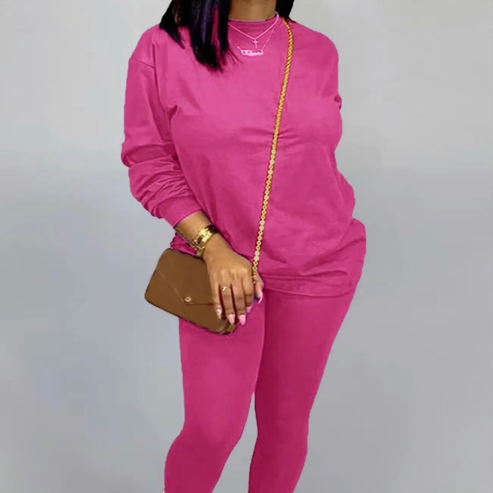 Women's Casual 2-Piece Set: Long Sleeve T-Shirt & High Waisted Skinny Pants